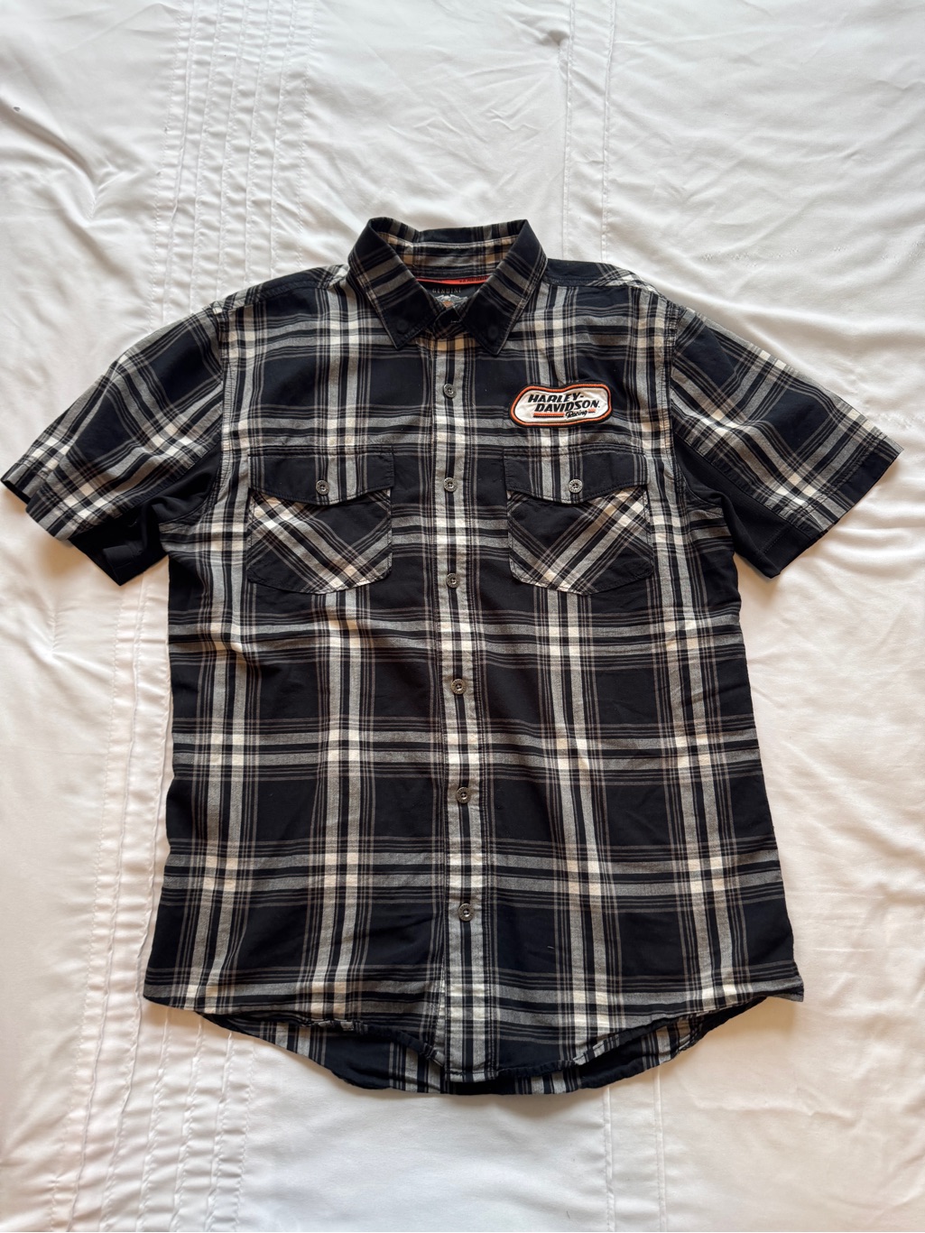 Harley-Davidson Black And White Plaid Short-Sleeve Button-Down Shirt